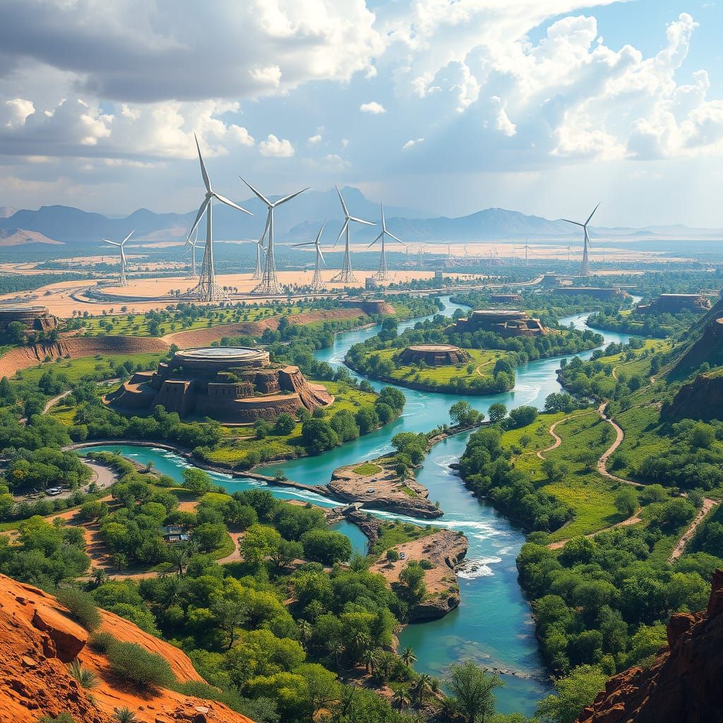 Vast Desert Oasis Powered by Sustainable Energy