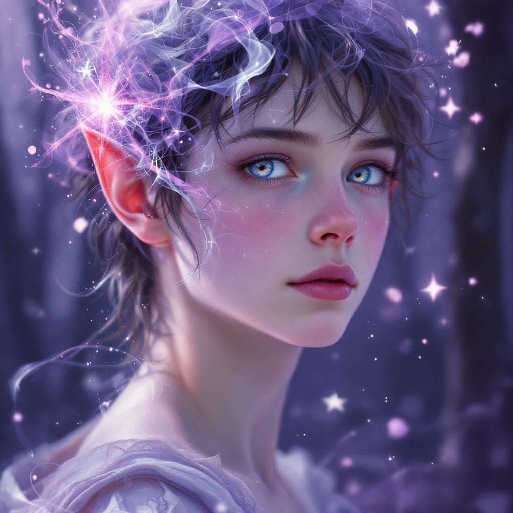 Ethereal Elven Boy in Twilight Forest, Oil Realism