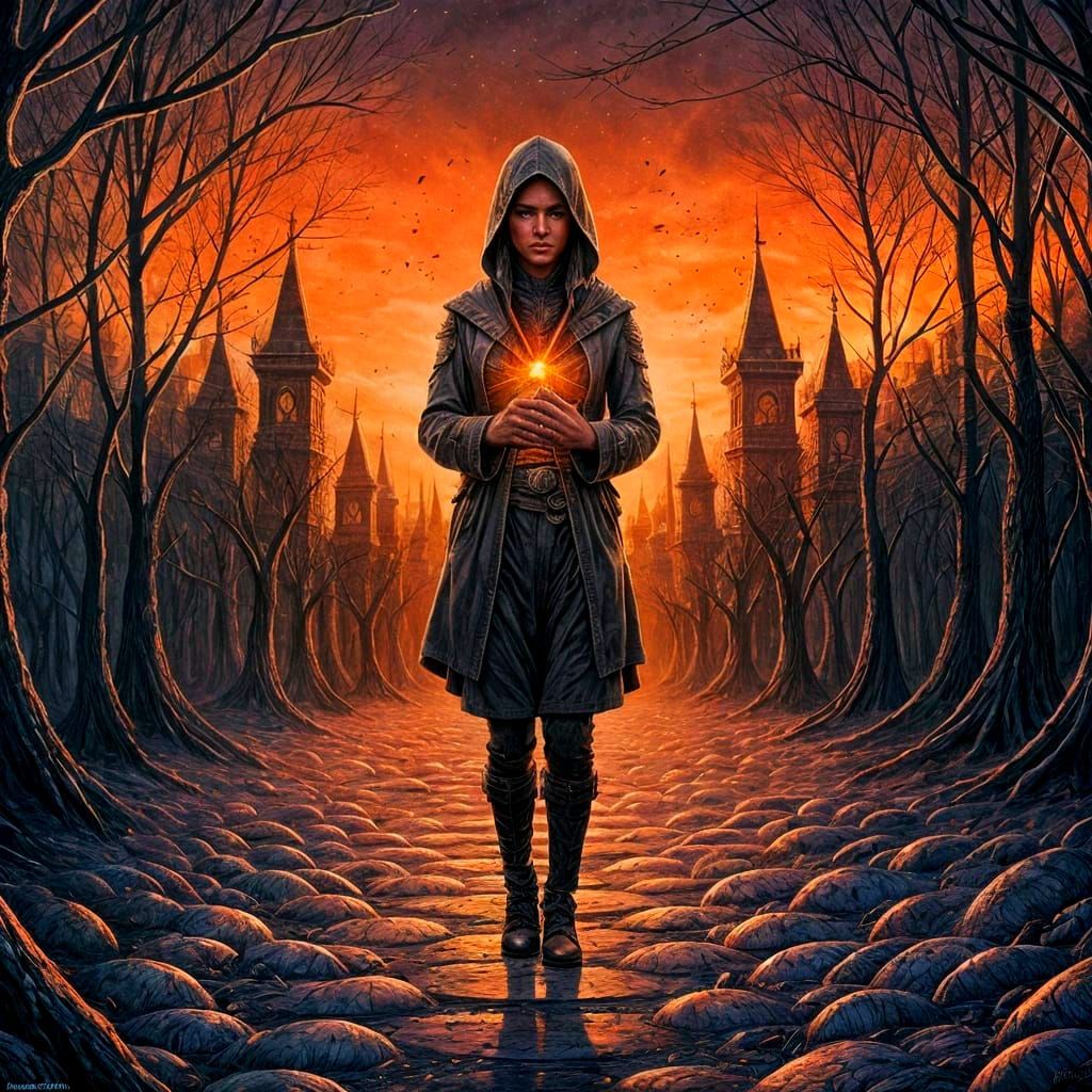 A Mysterious Young Woman Walks Amidst a Burning Castle in a ...