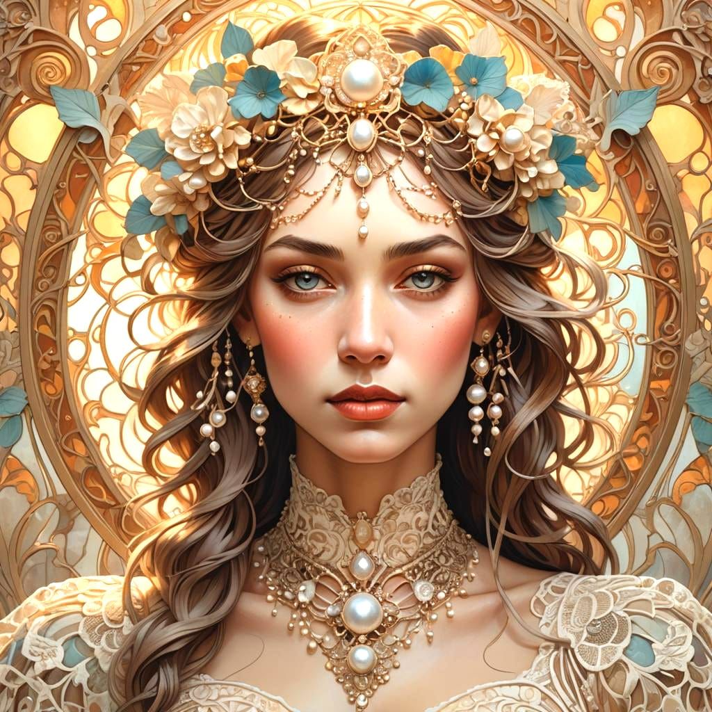 Hyperdetailed Portrait of Girls with Pearls