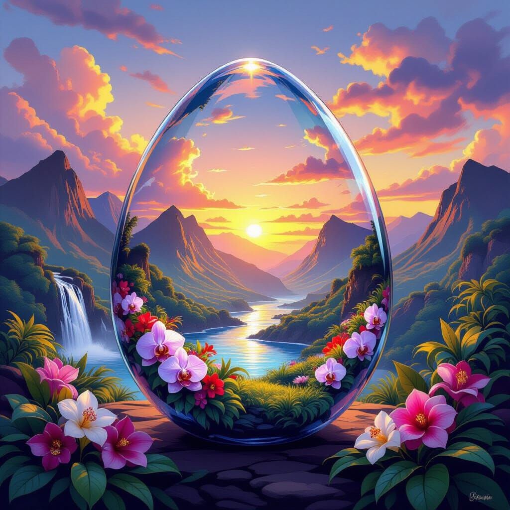Hawaiian Island Dreamscape Inside Crystal Egg