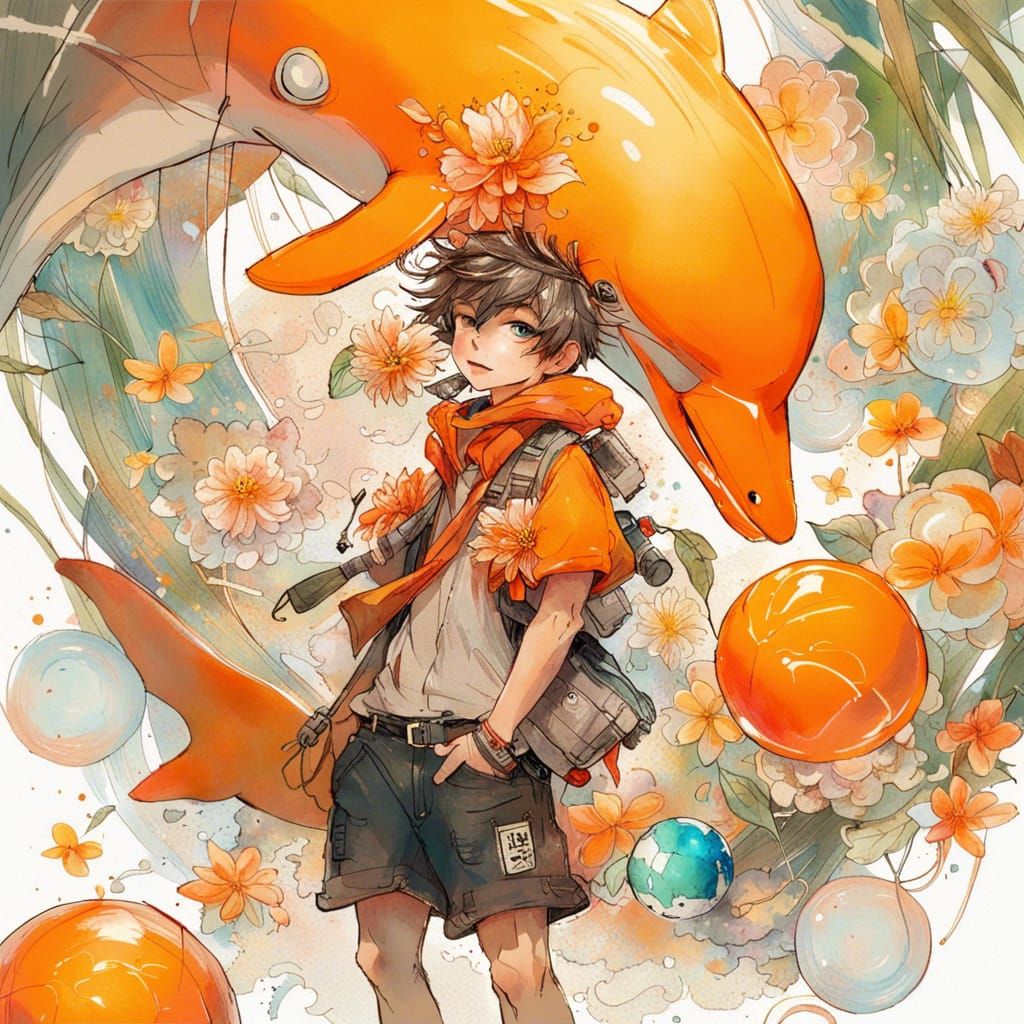 orange, dolphin, dahlia