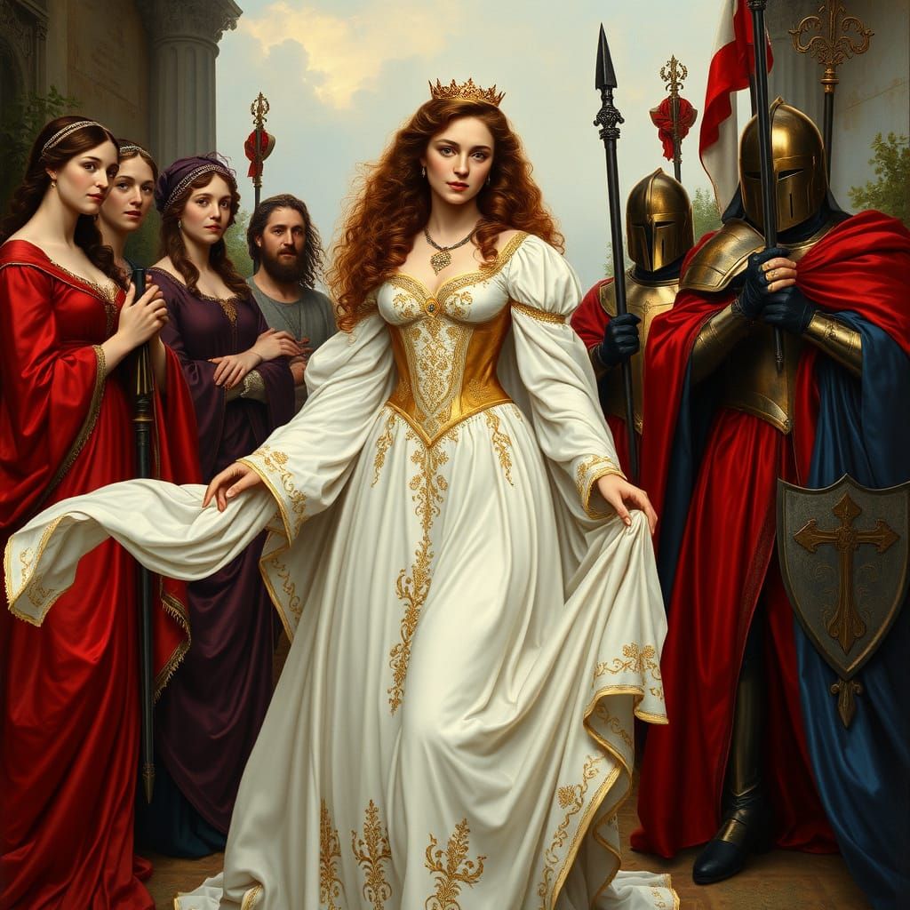 Queen Guinevere in Pre-Raphaelite Romance Style
