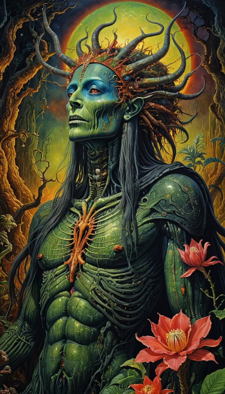 Ayahuasca Warrior in Surreal Art Nouveau Style