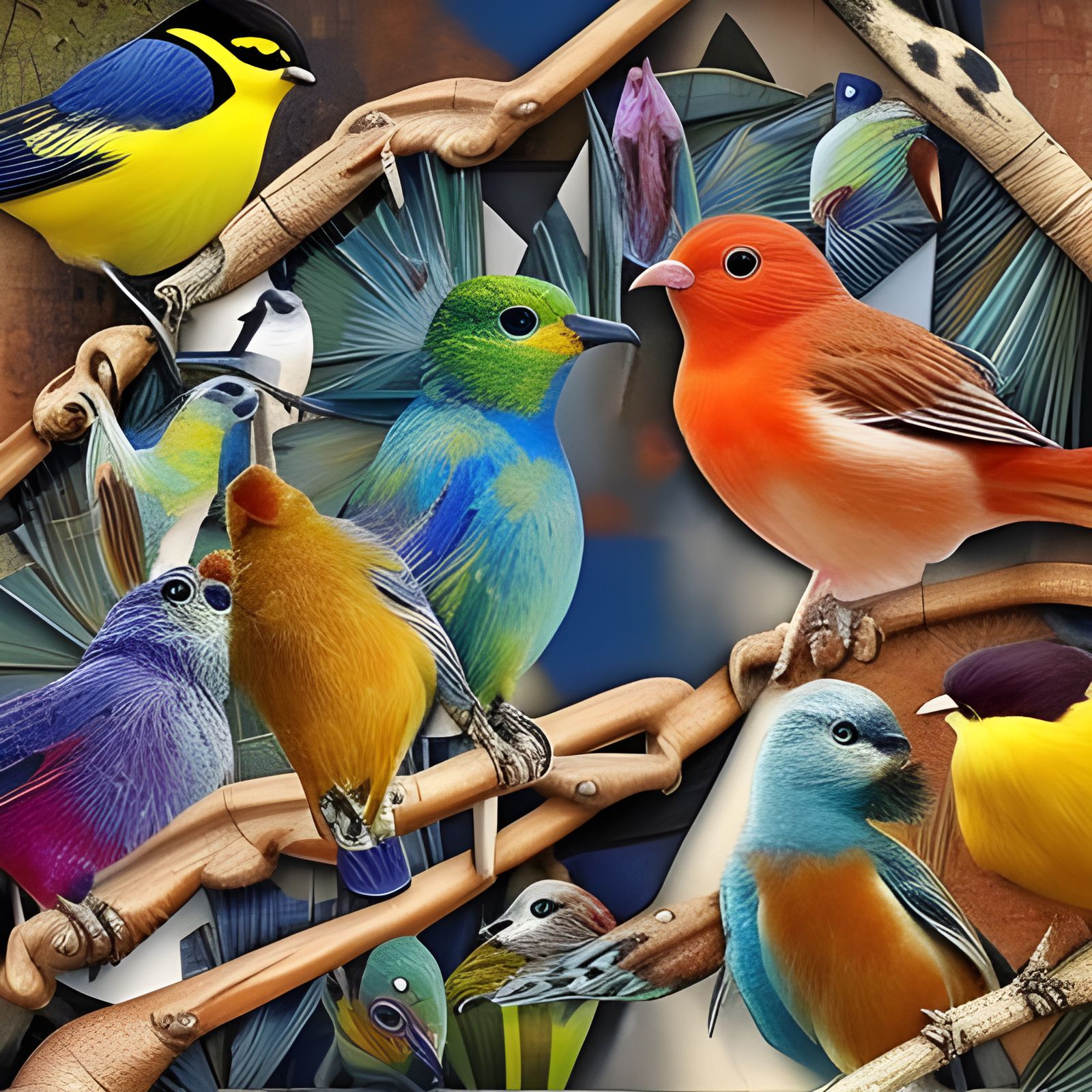 Colorful Bird Collage in Photorealistic Style