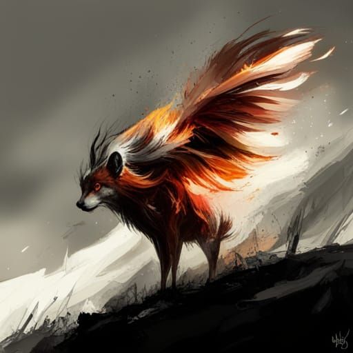 Fiery Magical Creature Flies Through Lightning Storm