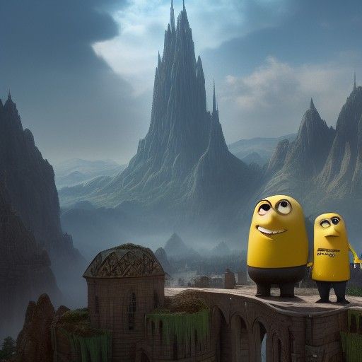 Fantastical Yellow People in Detailed Matte Painting