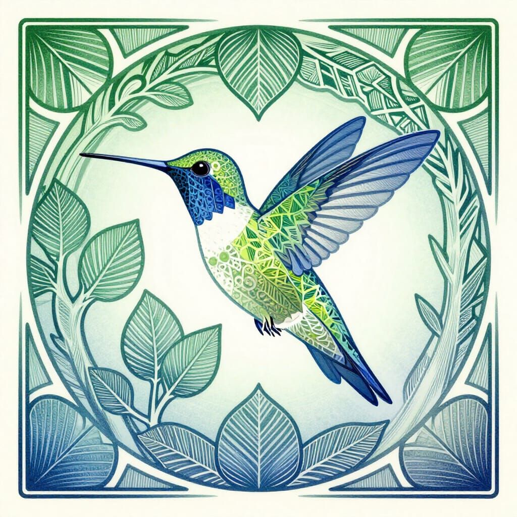Hummingbird Wings Form Geometric Leaves and Trees
