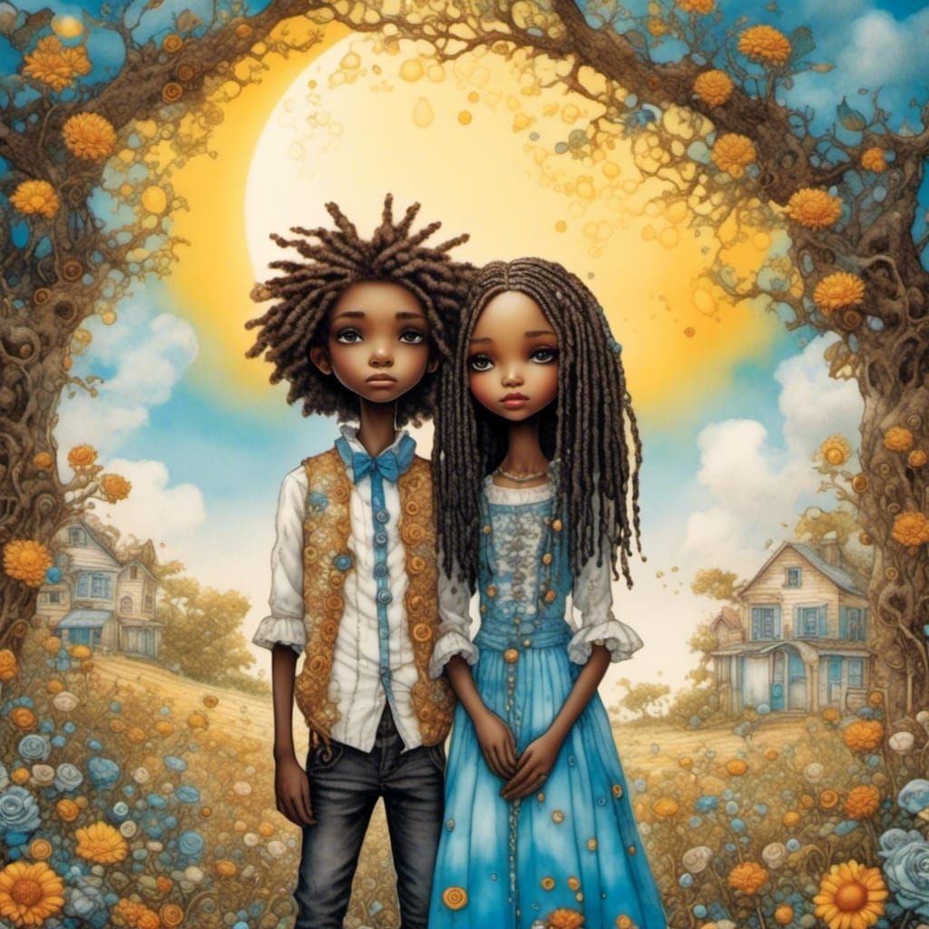 Crying Teenage Dolls with Brown Locs in Shabby Chic Style