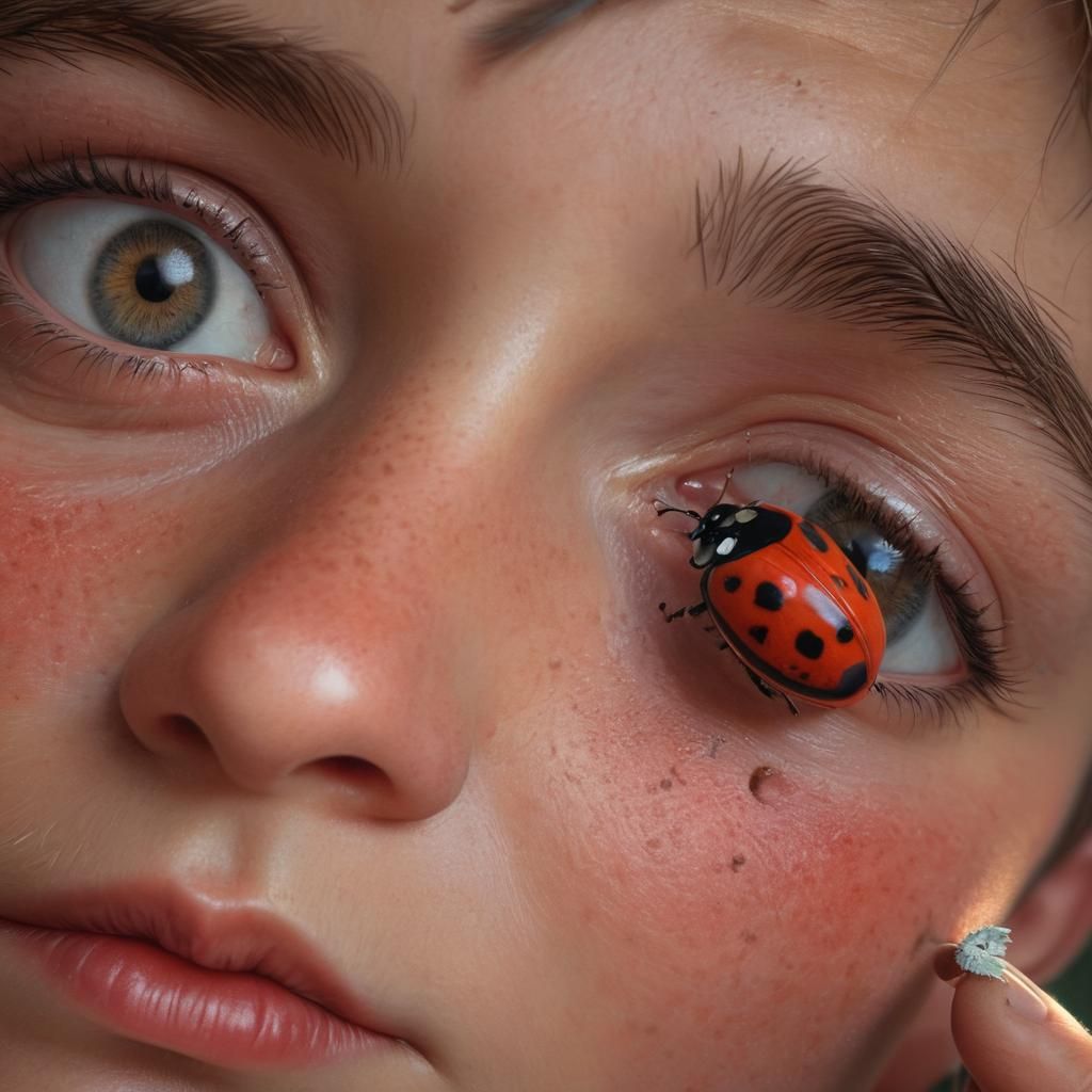Boy and Ladybug: Hyperrealistic Concept Art