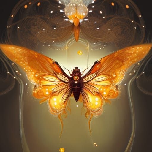 Honey Butterfly with Honeycomb Wings Digital Illustration