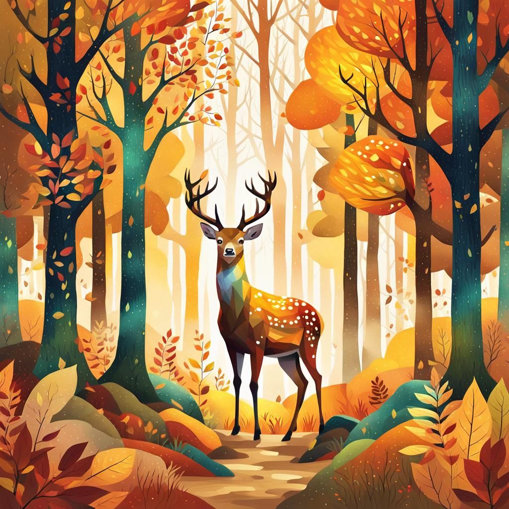 Deer in Autumn Forest: Eric Carle Collage Art