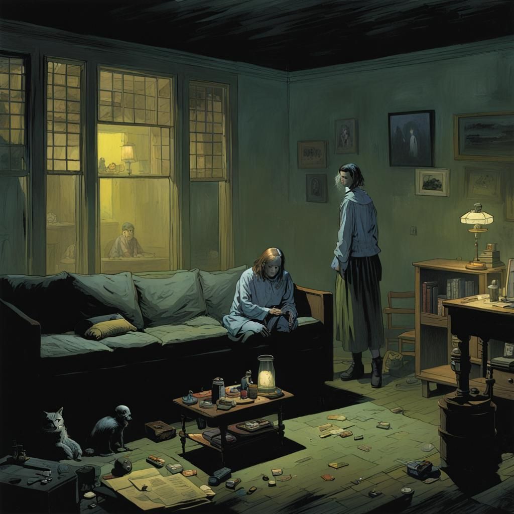 Eerie Scene in Shadowy, Atmospheric Style