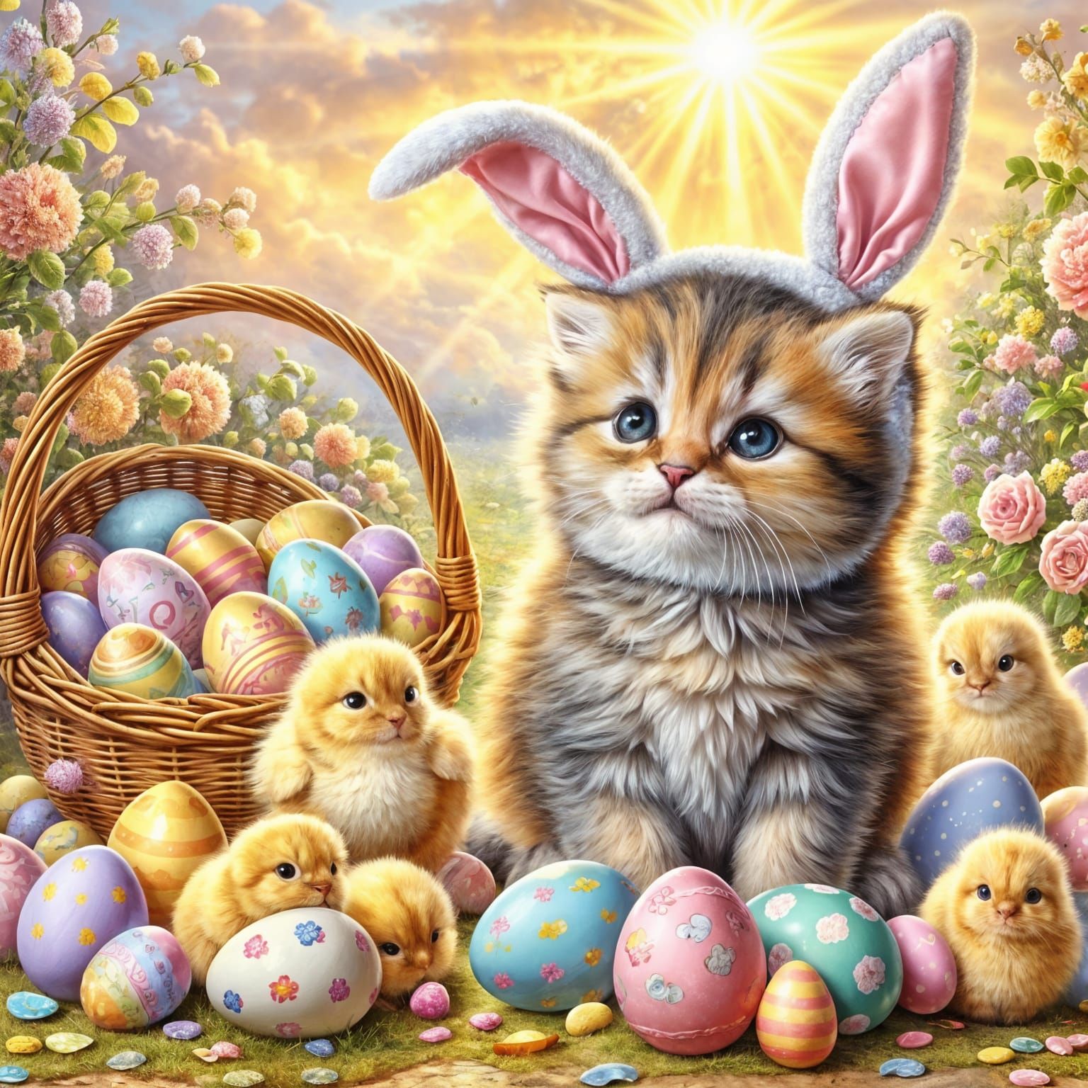 Cute Kitten Celebrates Easter in Vibrant Pastel Hues