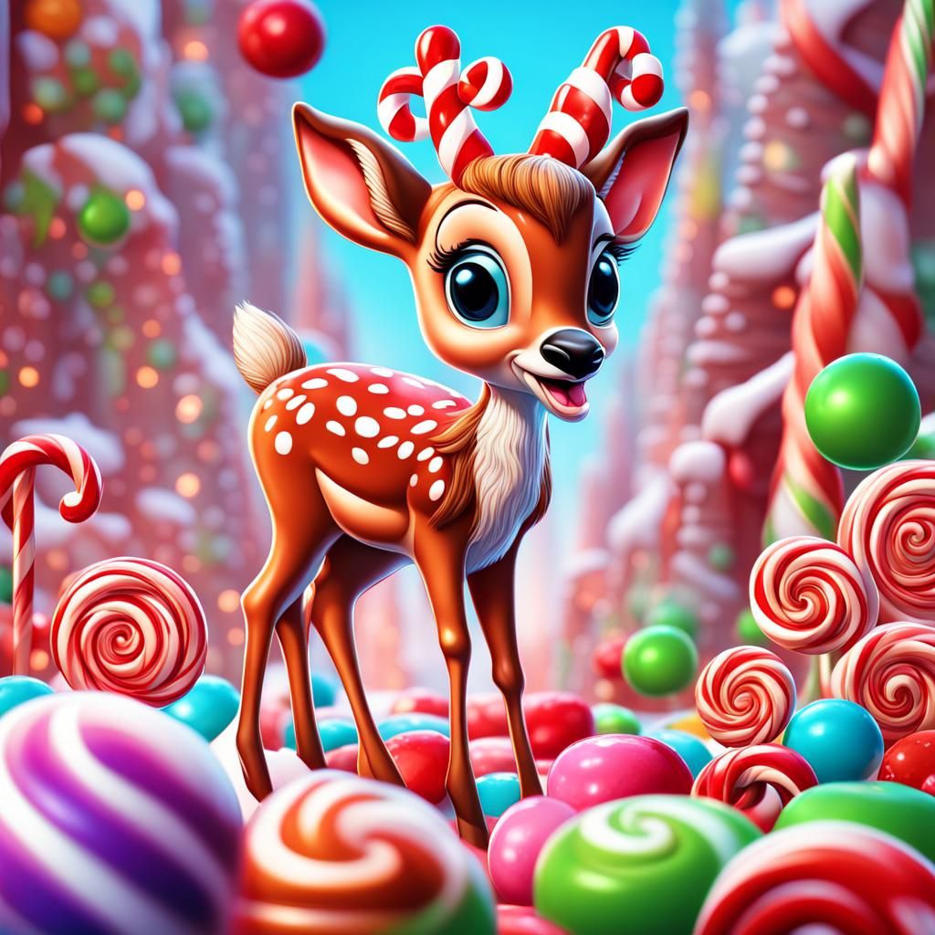 Christmas Bambi in Candy Art Style