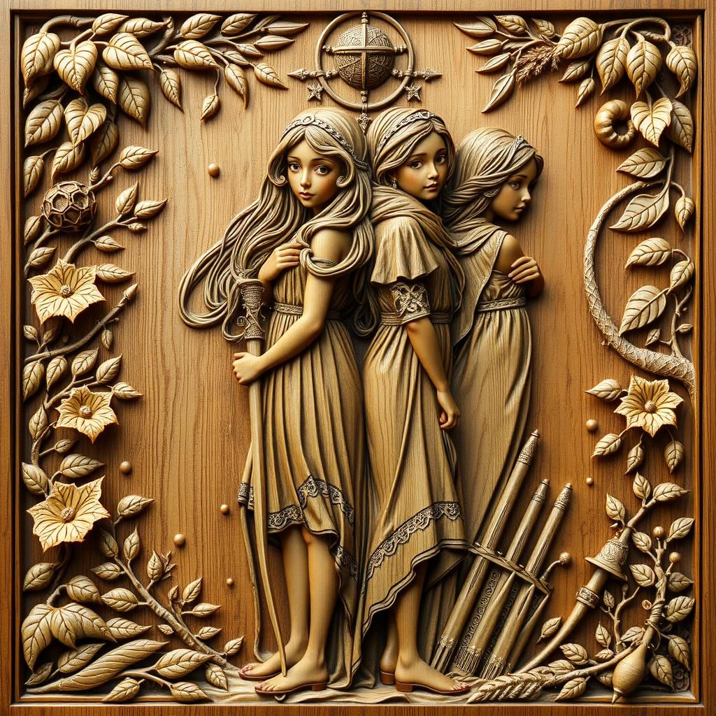 Charmed Sisters in Wood Relief Carving