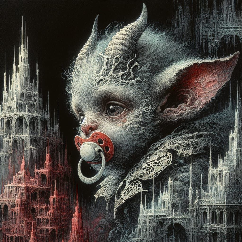 Adorable Baby Minotaur Portrait in Gothic Style