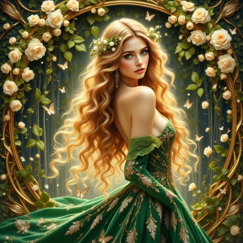 Elegant Noblewoman Portrait in Art Nouveau Style