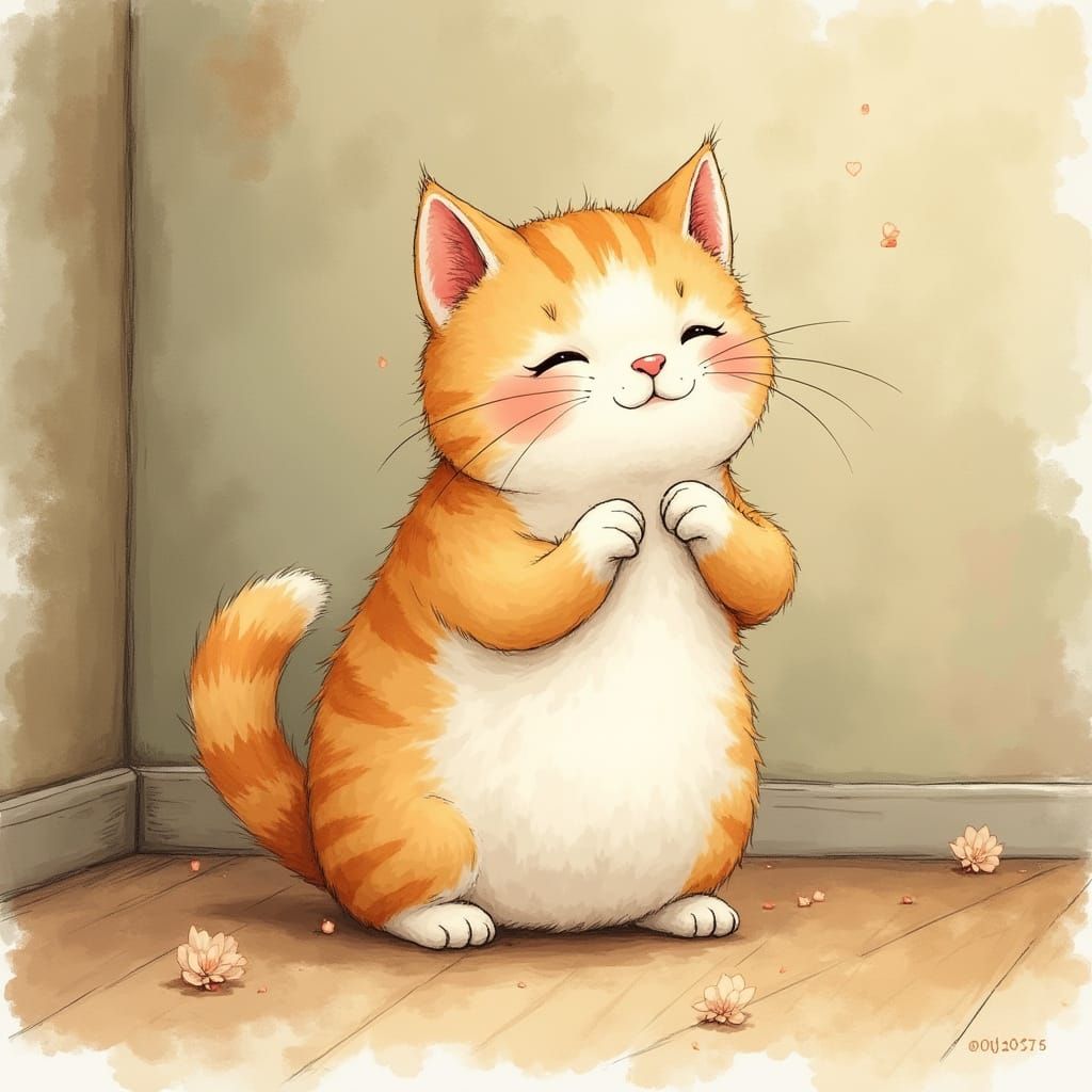 Whimsical Watercolor Cat in Cozy Atmosphere