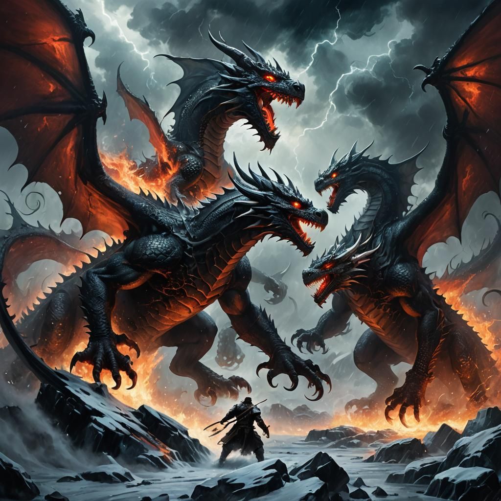 Dragons Clash in Stormy Skies as Fantasy Art