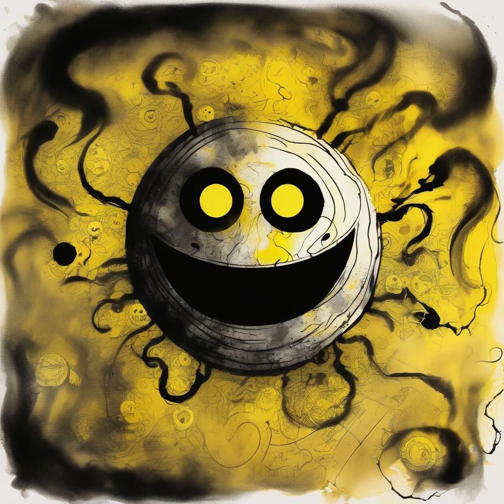 Dark Fantasy Smiley Face in Japanese Ink Art
