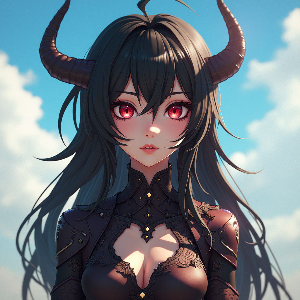 Tiefling Woman in Detailed Armor, Anime 3D Style