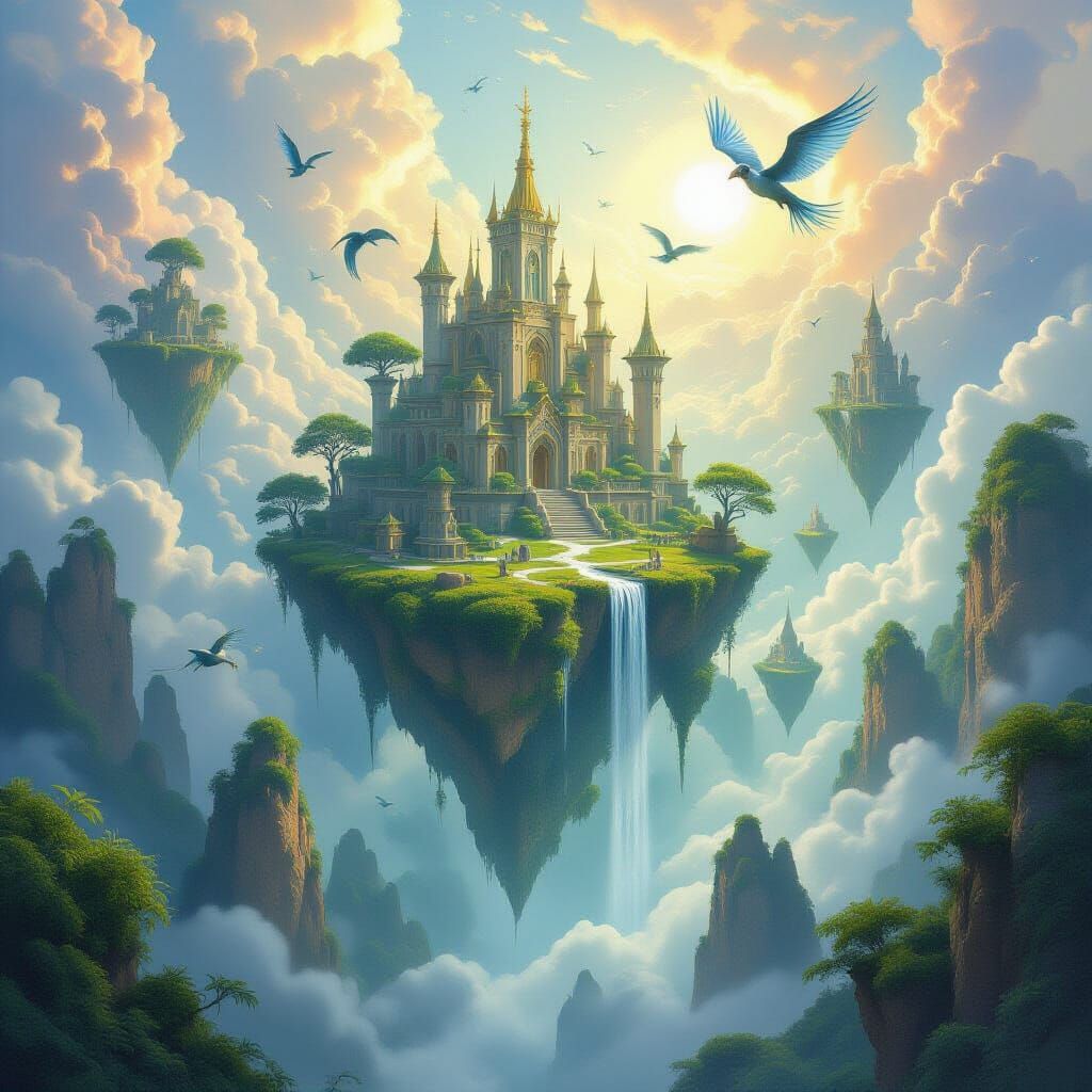 Enchanting Fantasy World with Floating Islands and Mythical ...