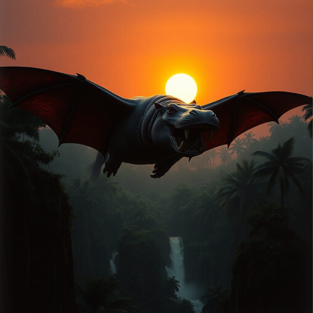 Nightmarish Hippo-Bat Soars Over Tropical Rainforest