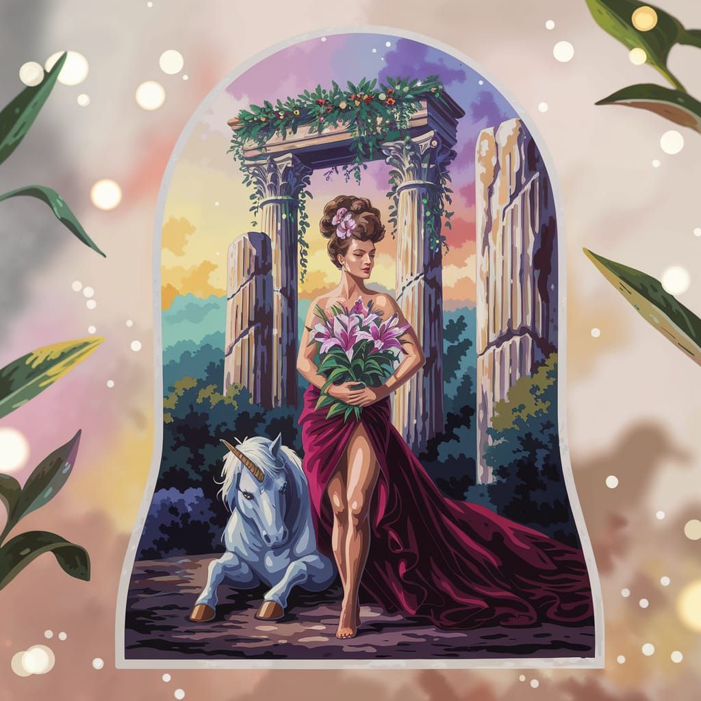 Nordic Christmas Goddess Portrait in Gouache Style