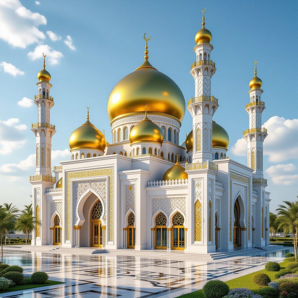 Spectacular Mosque with Arabic Art and Golden Domes