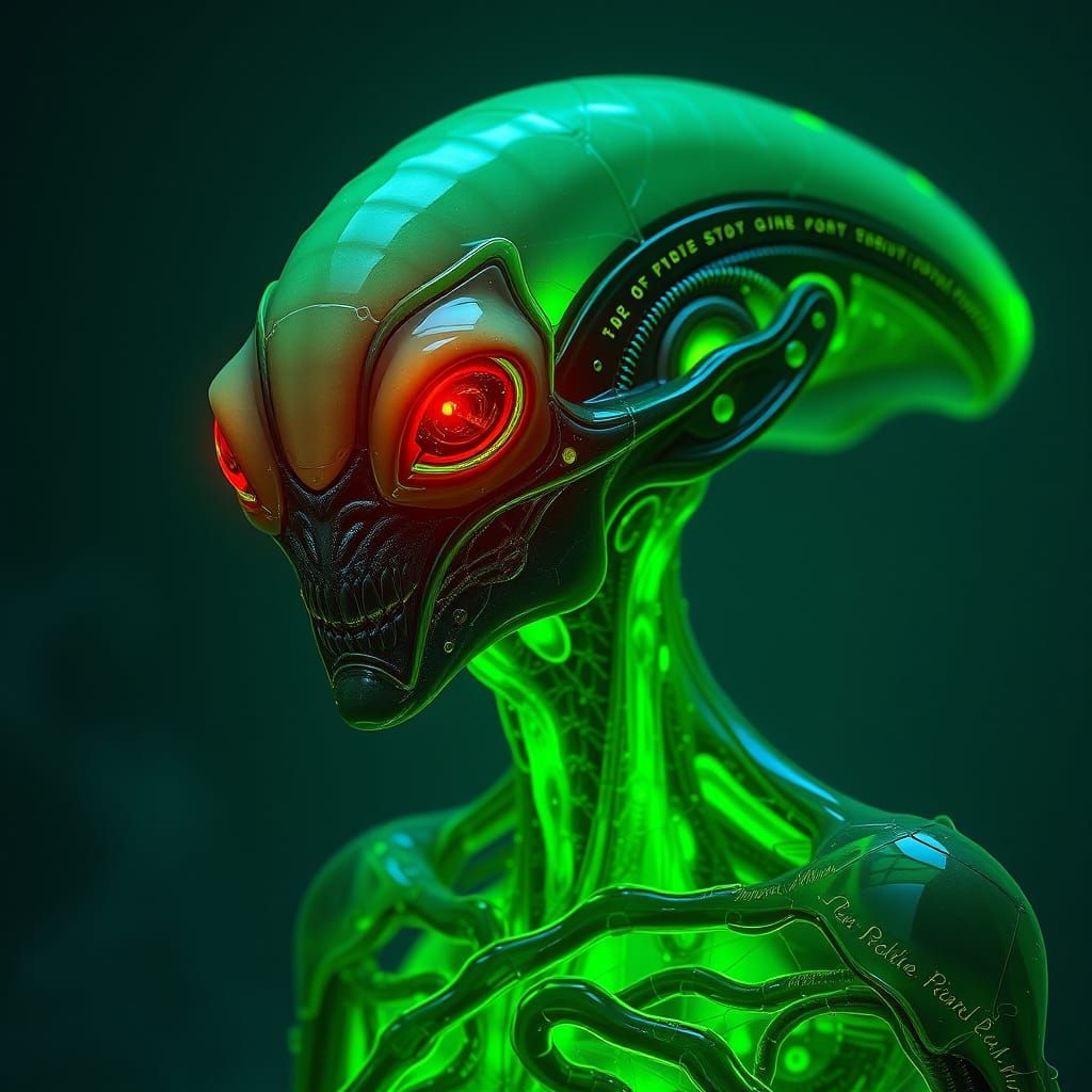 Bioluminescent Alien Creature in Neon and Emerald