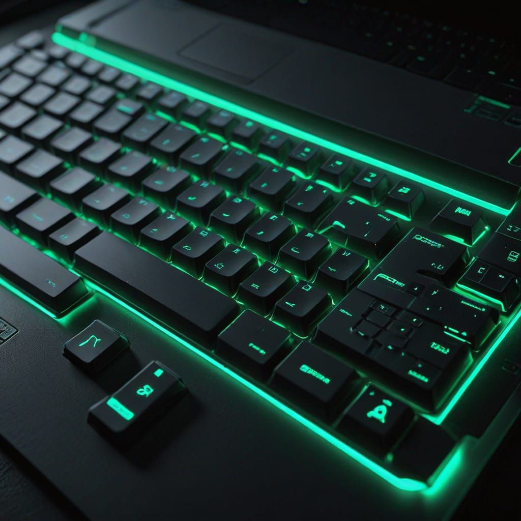 Cyberpunk Laptop Keyboard with Green Backlit Keys