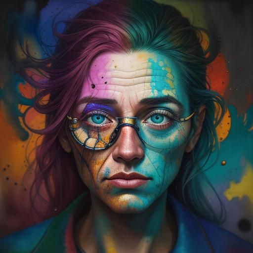 Surreal Watercolor Portrait of Young Scientist's Mind