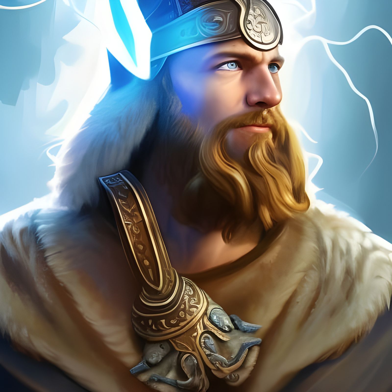 Viking Warrior Portrait with Glowing Blue Eyes