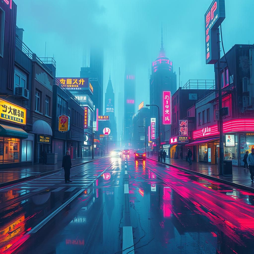 Surreal Neon Cityscape in Futuristic Style