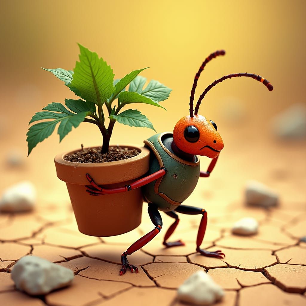 Industrious Ant Transports Rubber Tree Plant
