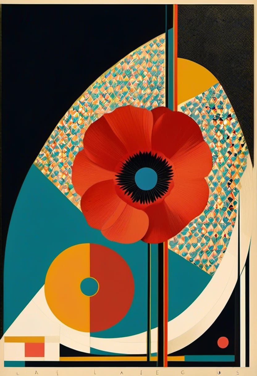 Fractal Collage with Flowers in Bauhaus Style