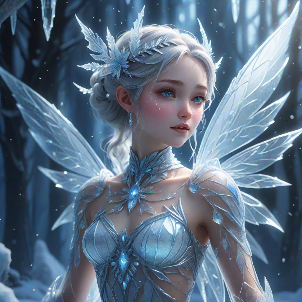 Ethereal Ice Fairy Concept Art with Transparent Wings