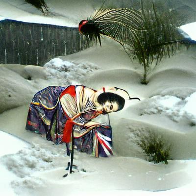Elegant Geisha in Snowy Landscape