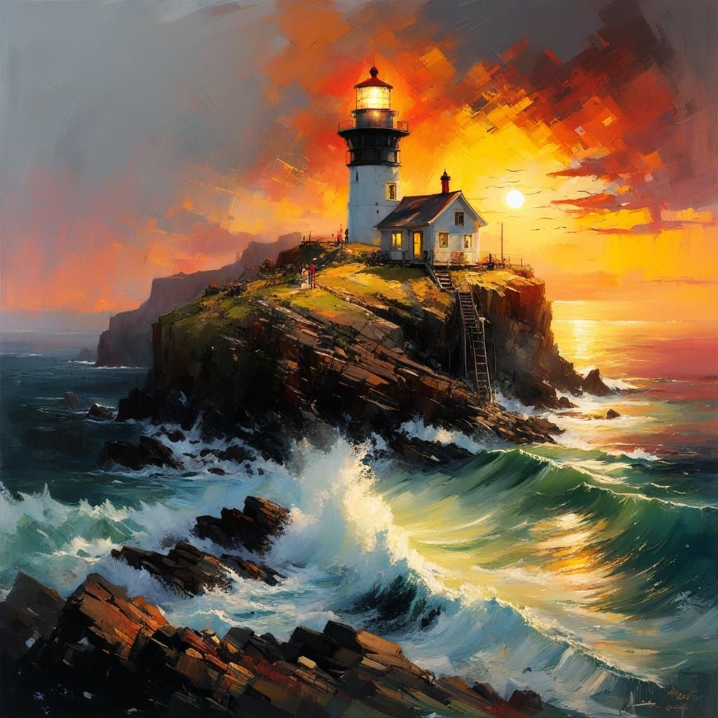 Sunset Lighthouse: Detailed Matte Painting