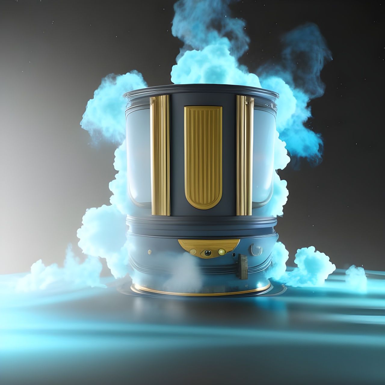 Cyan Smoke Exploding from Futuristic Chest