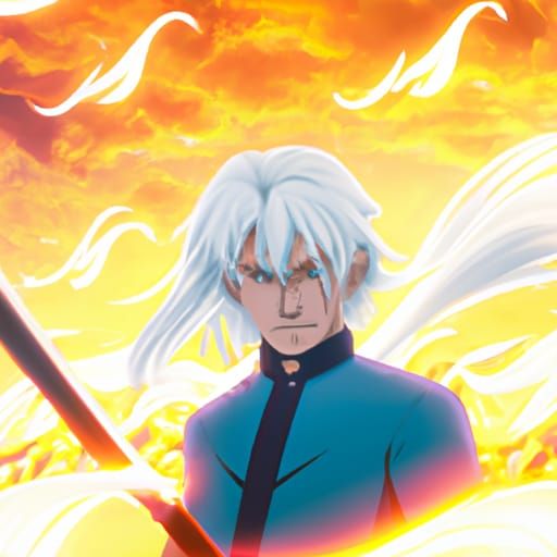 Anime Swordsman with White Fire, Ghibli-esque
