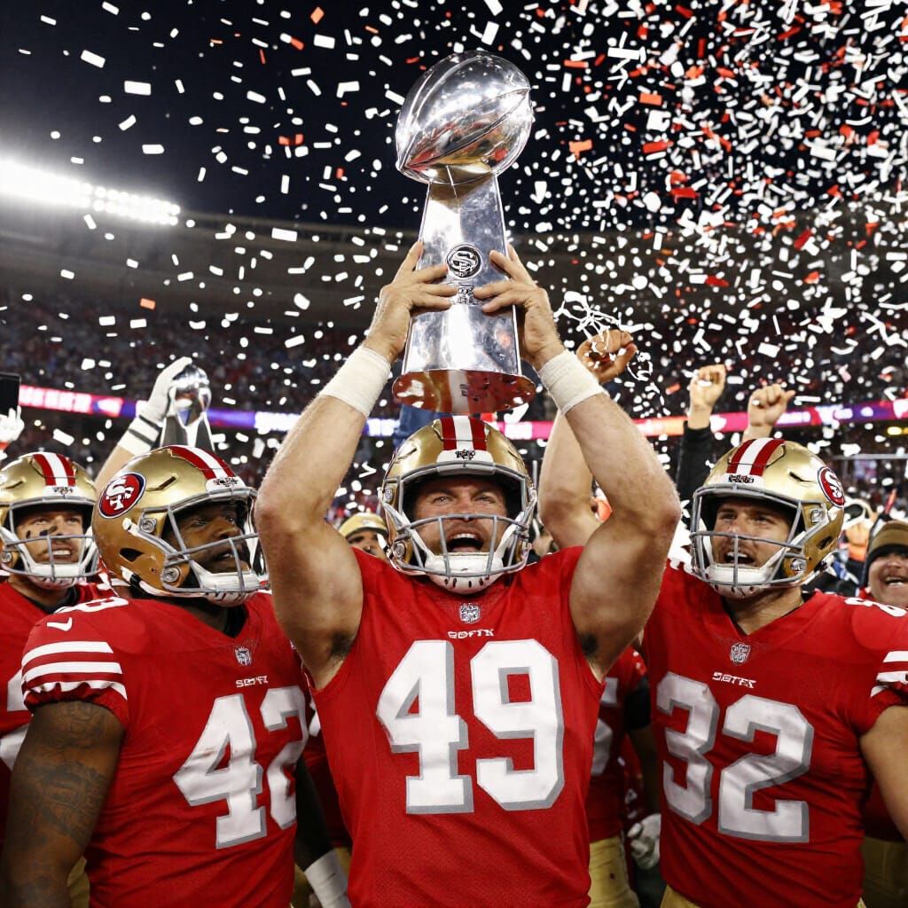 49ers Celebrate Super Bowl Victory with Trophy
