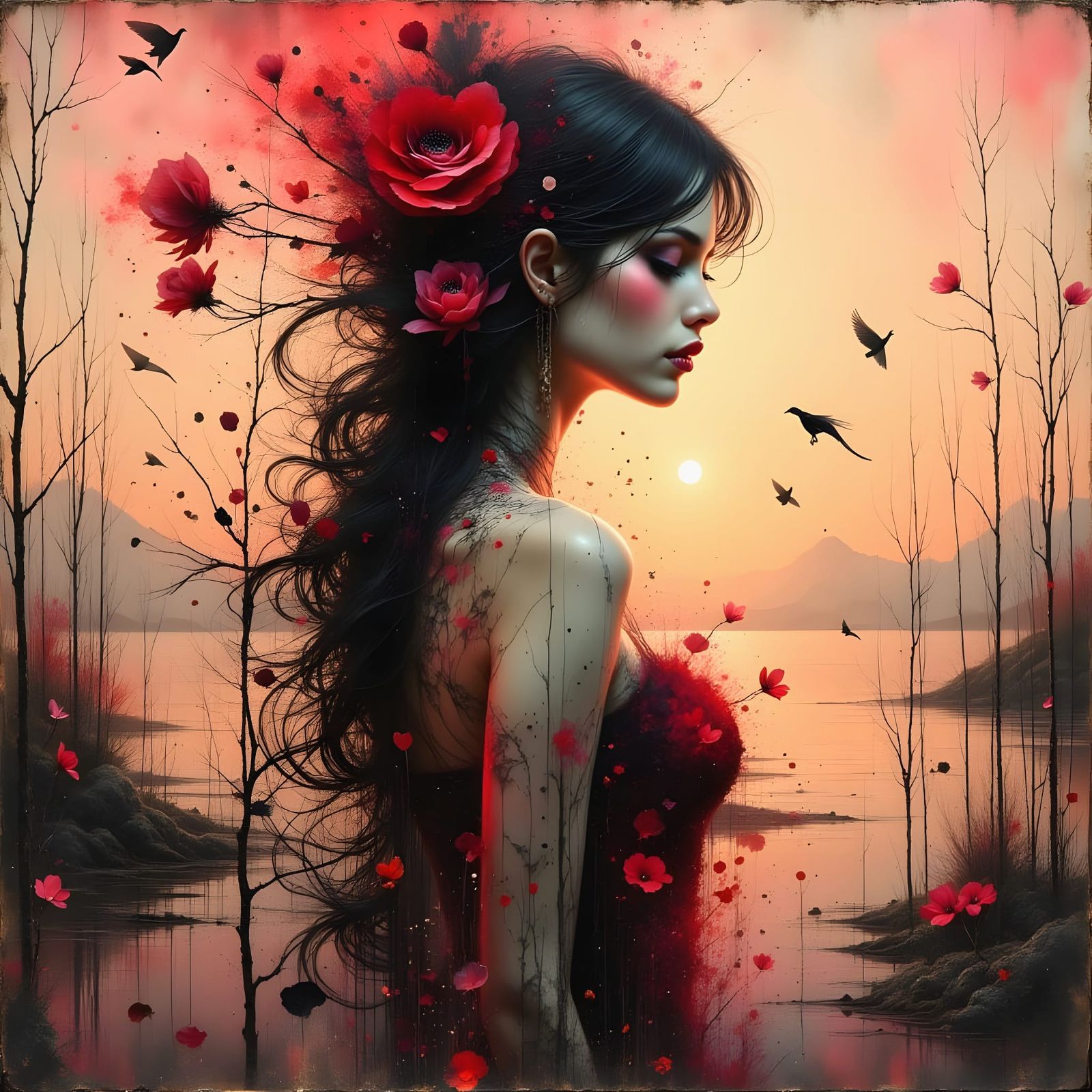 Gothic Pinup Portrait in Abstract Dark Art Style