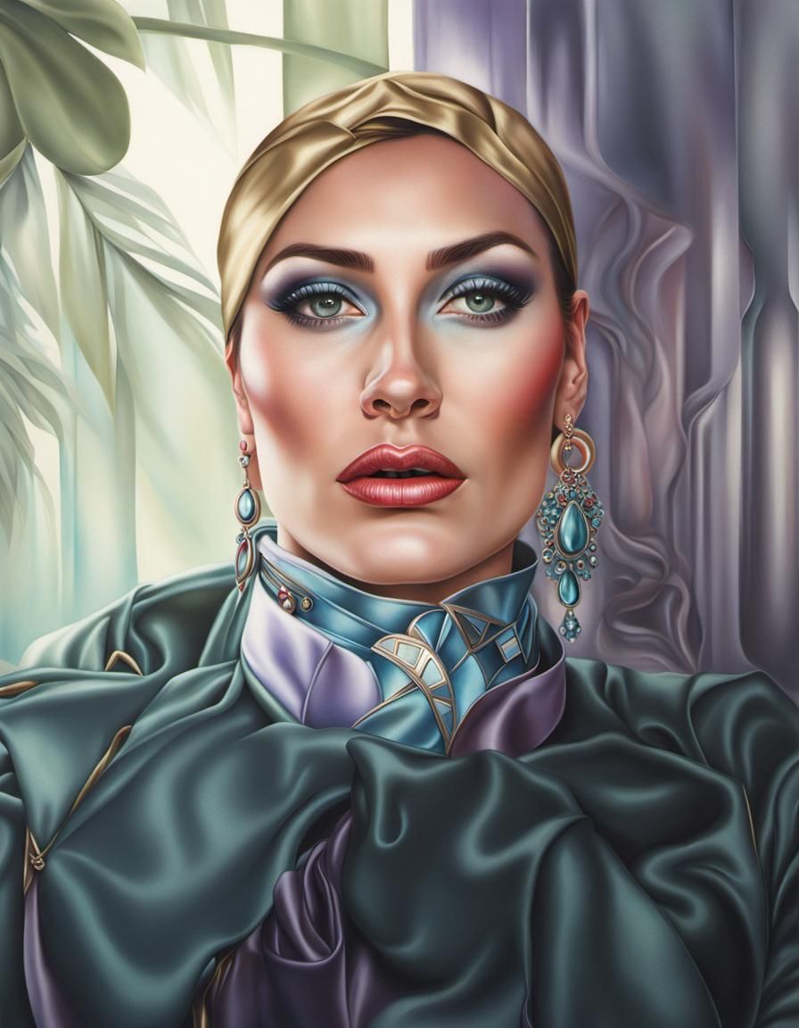 Hyperrealistic Portrait of Woman in Satin Clothing