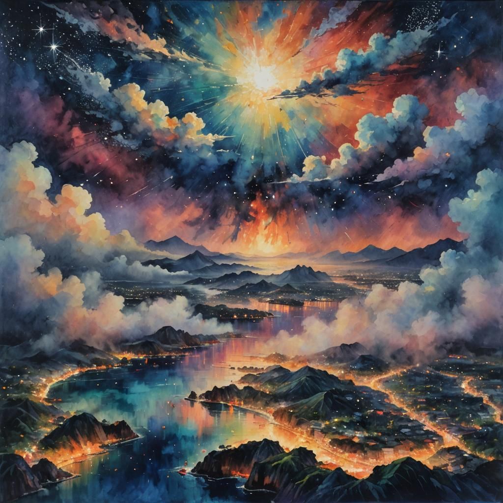 Philippines Night Sky in Impressionist Painting Style