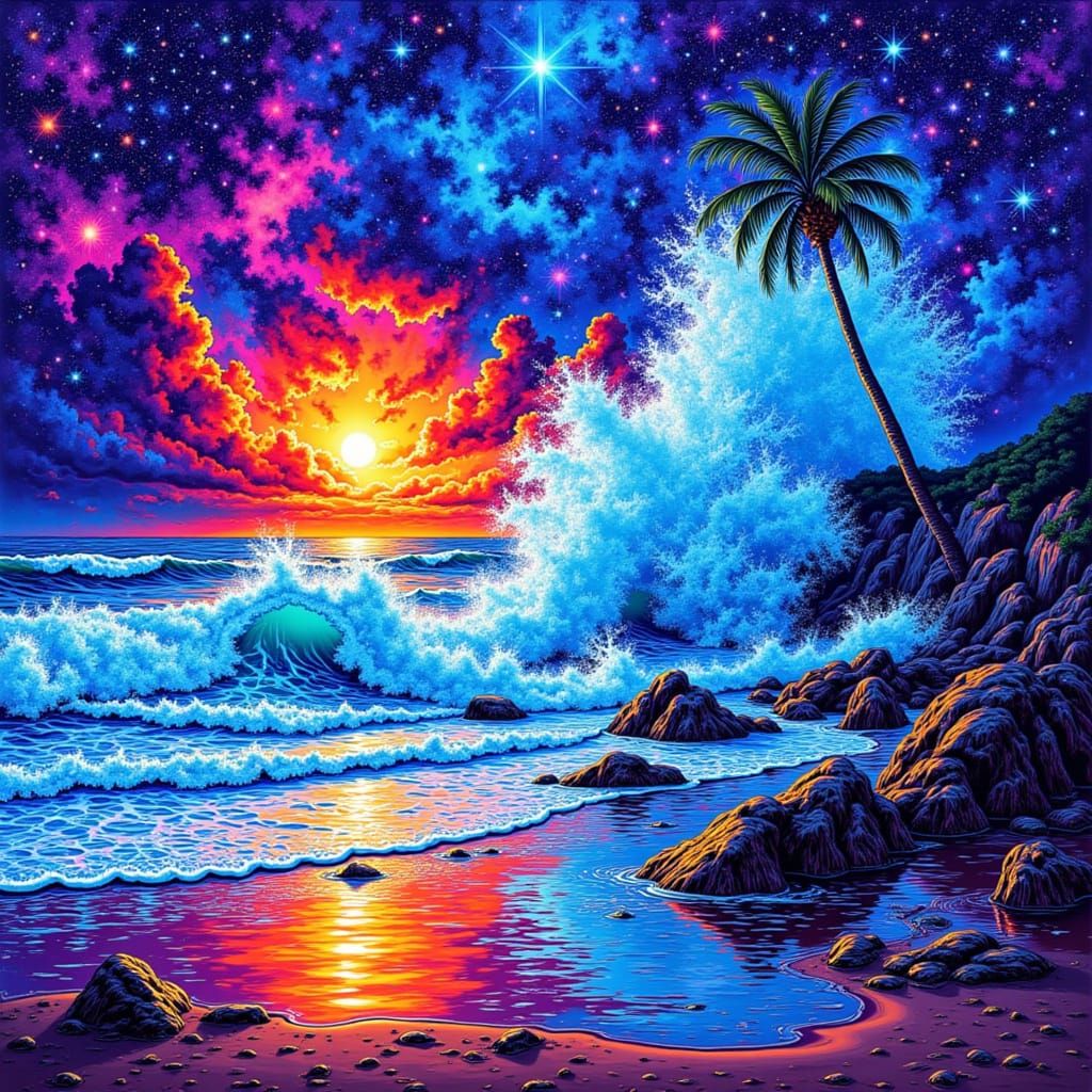 Ocean Waves on Beach Greeting Card in Nebulous Mosaic Style