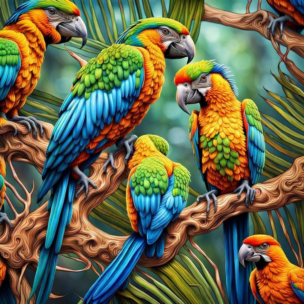Vibrant Tropical Birds in Hyperrealistic Detail