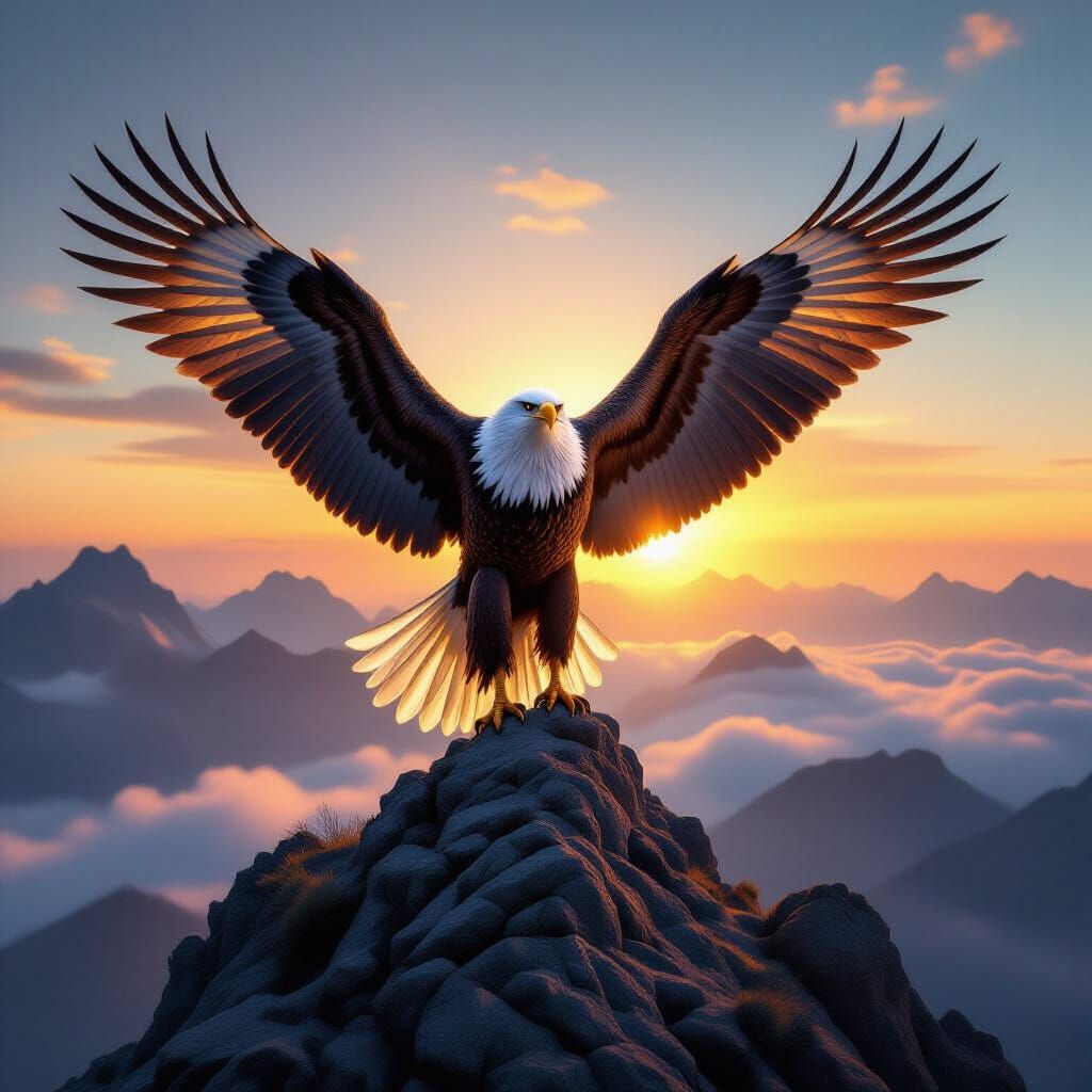 Eagle-Wolf Hybrid Spirit Animal on Mountain Sunrise