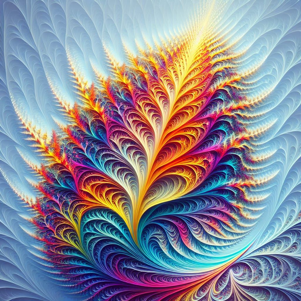 Vibrant Fractal Dance in a Soft Blue Flame